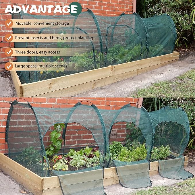 Flexible Net Grow Tunnel - Garden Greenhouse Mesh Cover Growhouse Cloche for Protecting Fruit Vegetables Plants Cultivation (3M)