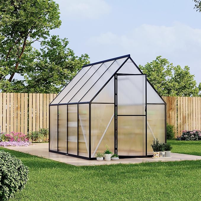 6'x7' Aluminum-Framed Polycarbonate Greenhouse, Heavy Duty Polycarbonate Greenhouse with Quick Setup Structure and Roof Vent, Large Enhanced Aluminum GreenhouseKit for Outdoors
