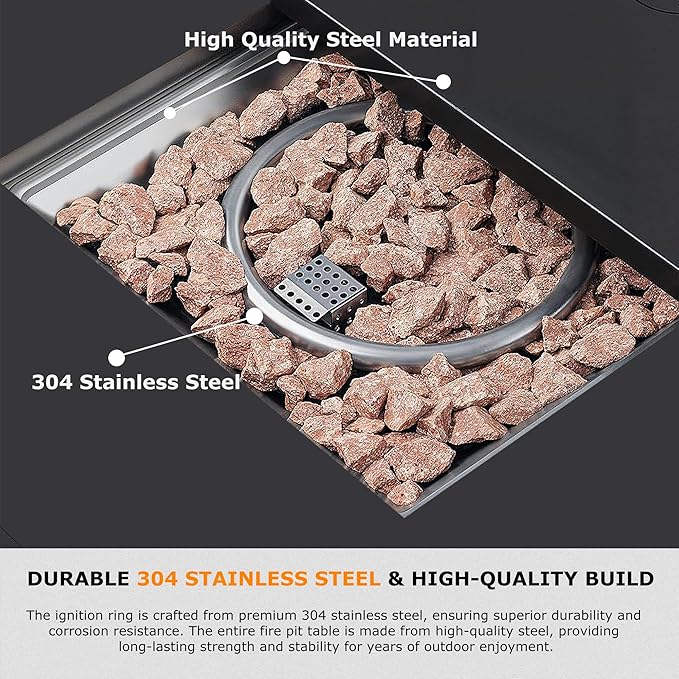 MBY 28'' Propane Fire Pit Table, 50,000 BTU Steel Gas Firepit for Outdoor Patio Deck and Garden, CSA Certified Fire Pit with Lid, Waterproof Cover, Glass Wind Guard and Lava Rock, Black