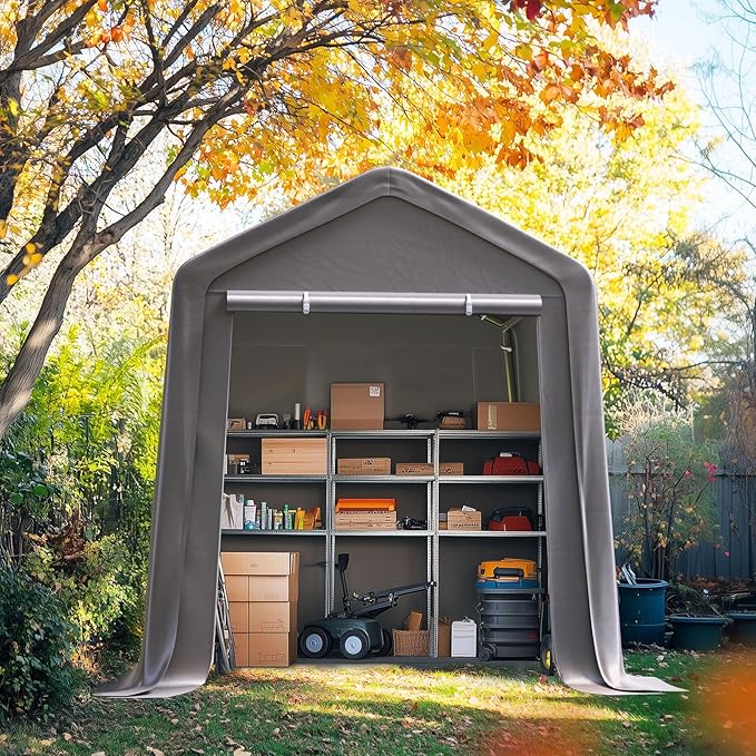 Quictent Heavy Duty 6x8FT Carport Shelter with Roll-Up Mesh Windows & Reinforced Frame, Portable Garage Canopy for Motorcycle Storage, Outdoor Equipment, Patio Furniture Cover - Silver Gray