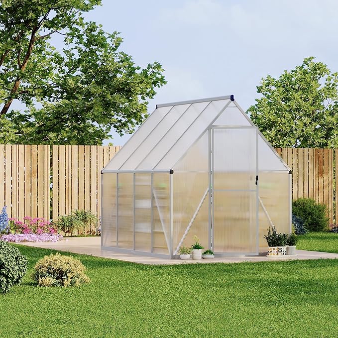 6'X7' Aluminum-Framed Polycarbonate Greenhouse, Heavy Duty Polycarbonate Greenhouse with Quick Setup Structure and Roof Vent, Large Enhanced Aluminum Greenhouses Kit for Outdoors