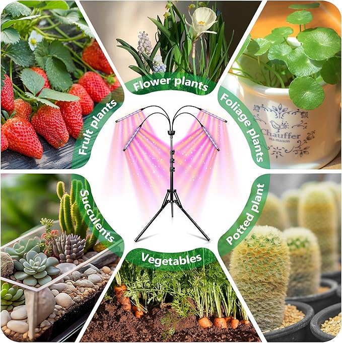 LED Grow Lights for Indoor Plants Full Spectrum with 15-63 inches Adjustable Tripod Stand, Red Blue White Floor Grow Lamp with 4/8/12H Timer with Remote Control