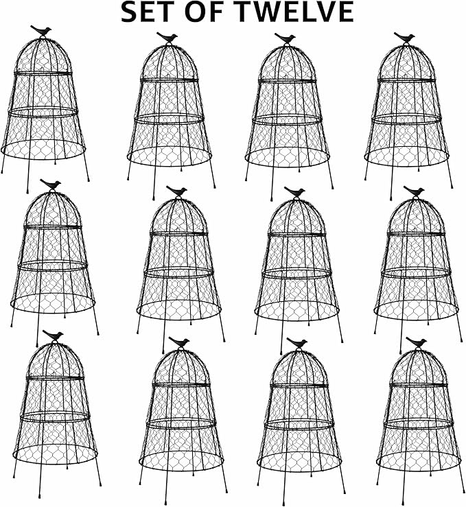 Pack of 12 Heavy-Duty Chicken Wire Plant Cloches – Rustproof Garden Protectors and Plant Cages for Vegetables and Flowers – Safeguard Plants from Deer and Critters – 20” x 12”