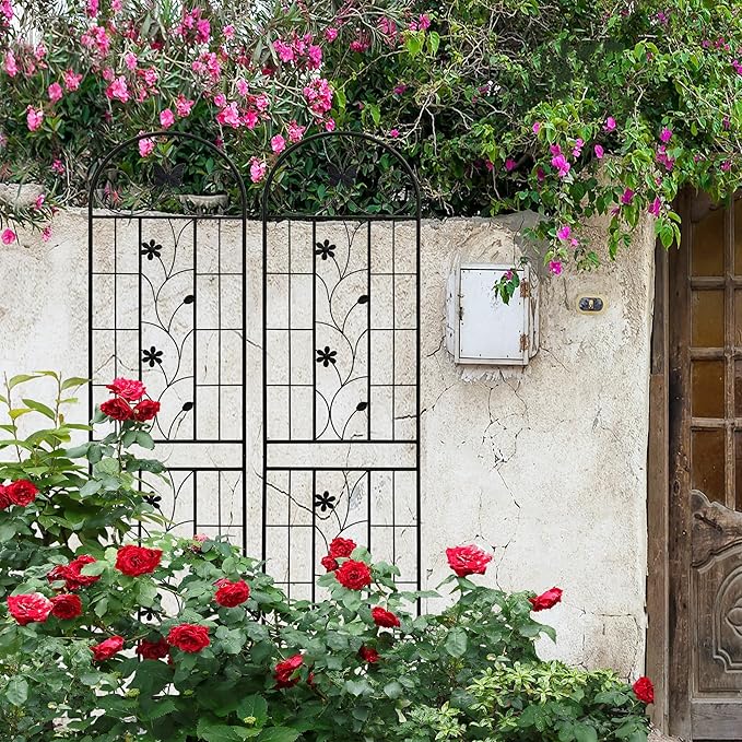2 Pack Metal Garden Trellis for Climbing Plant Rose Stand, Black Outdoor 86.7" Tall Flower Support Iron Garden Fence (Black 86.7" H,2Pack)