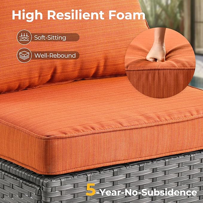 HOOOWOOO Patio Sectional Furniture Set,3 Piece Couch Set with 2 Matching Corner Chairs and 1 Table(Orange Red)