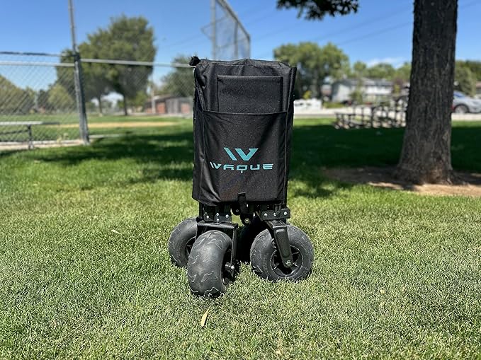 Folding Utility Wagon Cart, Tires for Sand Heavy, Duty Beach Garden Cart with Sand Wheels, Black
