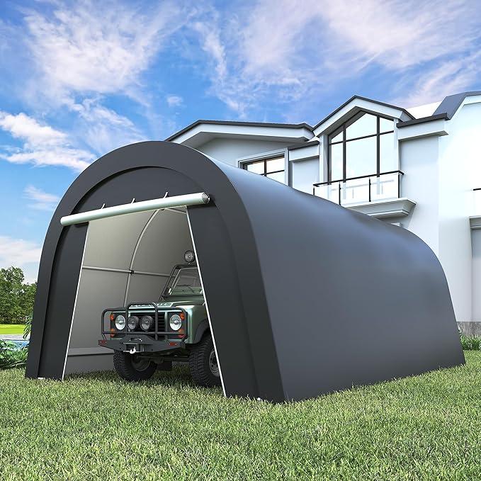 Wisteria Lane Domed Carport, Portable Garage with 2 Roll up Doors, Heavy Duty Car Canopy Party Tent, All-Season Storage Shelter Shed Carport for Motorcycle, Boat, Truck, or Garden Tools, 13' x 20'