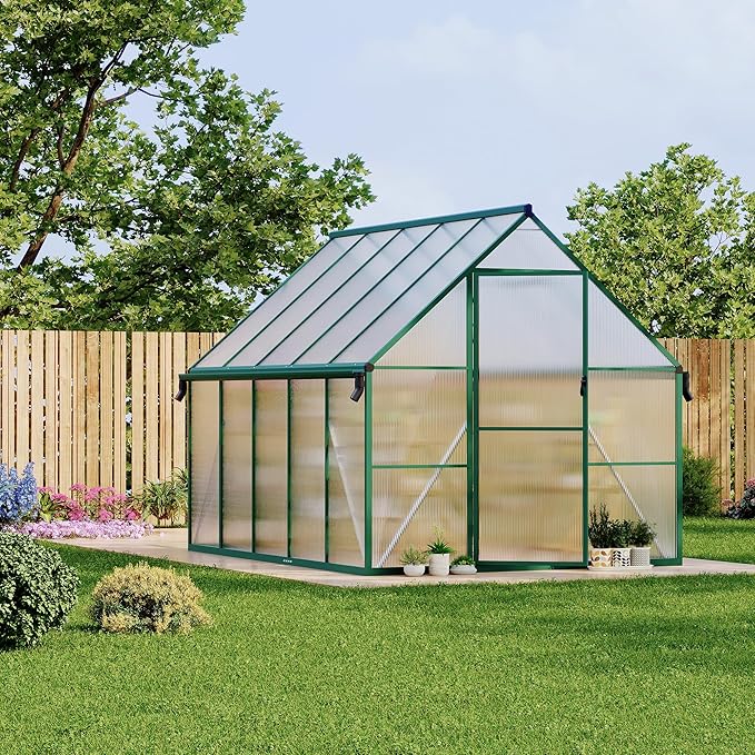8'X10' Aluminum-Framed Polycarbonate Greenhouse, Heavy Duty Polycarbonate Greenhouse with Quick Setup Structure and Roof Vent, Large Enhanced Aluminum Greenhouses Kit for Outdoors