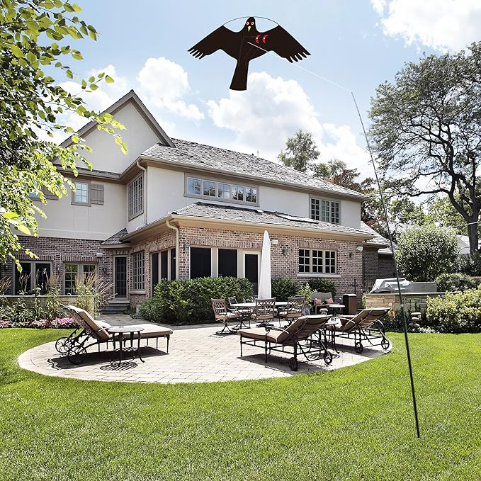 Bird Hawk Flying Kite with Pole Crops Farm Protector Bird Scarer Flying Kite with 4m Pole-Style C