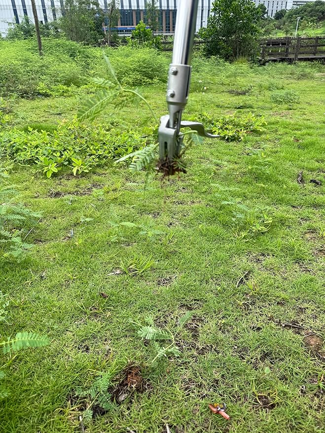 YYMIYU 52" Stand Up Weed Puller Tool β 4-Claw Stainless Steel Weeder with Grass-Pushing & Weed-Ejection Design β Heavy-Duty 0.8mm Steel Handle for Effortless Root Removal