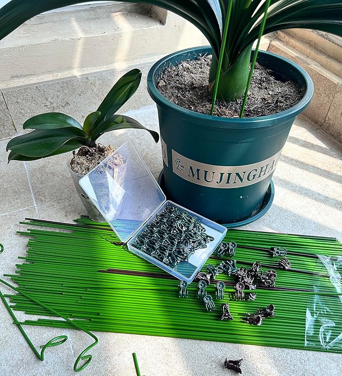 10-PCs 15-3/4" Plastic Coated Orchid Stakes for Plants Support, Bendable Orchid Support Stakes - Green