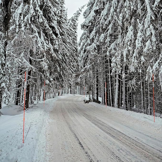 Sunnyglade Driveway Markers 20PCS 49inch Orange Fiberglass Snow Stakes with White Reflective Tape Snow Pole Included a 12inch Install Drill Bit, Easy Visibility at Night for Parking Lots Walkways