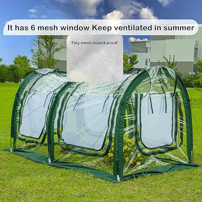 Poray Pop Up Tunnel Greenhouse Tent,Portable 78.8''Long Greenhouse Gardening Flower House ,Plant Sunshine Room with PVC Cover for Protecting Plant from Cold Frost & Birds Insects with Zipper up Mesh