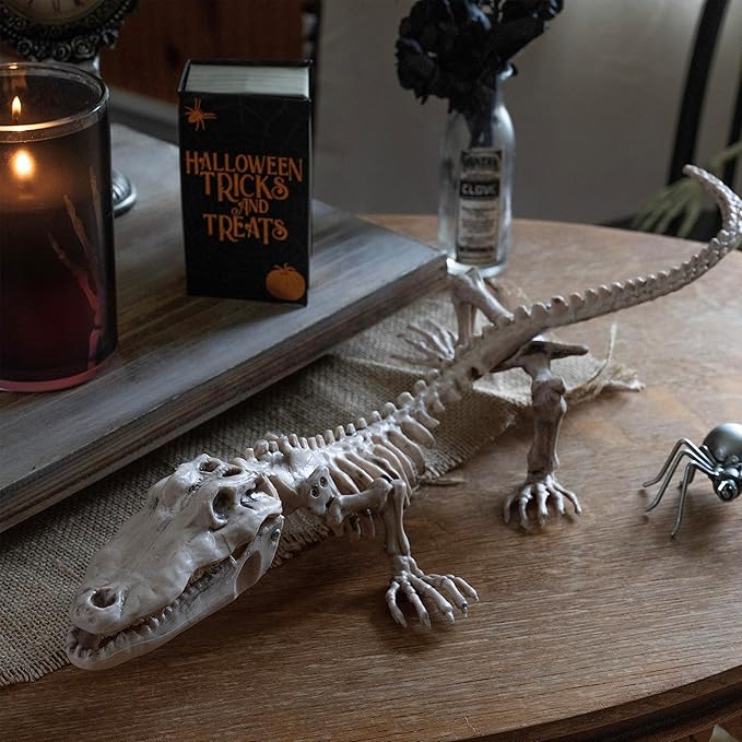 Crocodile Skeleton Halloween Decoration - 20" Long - Weather Resistant for Indoor Outdoor Use- Upgrade Your Fall Lawn Graveyard Haunted House Cemetery Party Props, Spooky Trick-or-Treat Cemetary Decor