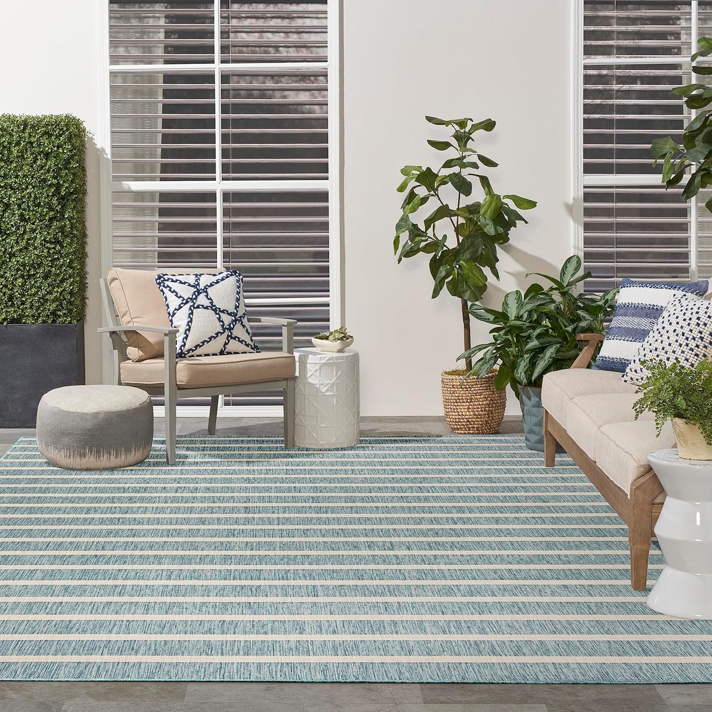 Nourison Home Positano 9' x 12' Fabric Aqua Ivory Area Rug