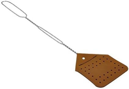 Leather Fly Swatter Set (1 Pack) – 17” Amish-Made Fly Swat w/Real Leather Paddle – Fly Swatters Multi Pack w/Metal Handle – Bug Swatter, Mosquito Swatter, Wasp Swatter (Brown)
