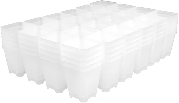 BangQiao 120 Pack Small 2.70 Inch Clear Plastic Square Nursery and Seedling Pot Container, Seed Starting Transplant Planter with Drain Hole for Germination