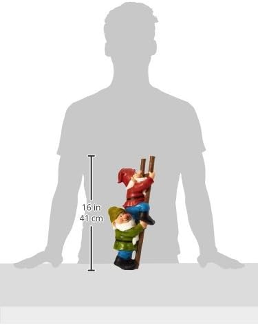 Design Toscano Up The Ladder Climbing Gnomes Funny Gnome Garden Statue, 11 Inch, Polyresin, Full Color