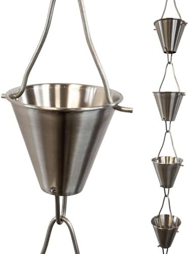 Nutshell Stores Steel Cups Rain Chain - Stainless Steel - 12 Feet