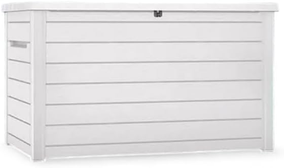 230 Gallon Deck Storage Box Outdoor Patio Container – Weather-Resistant, Lockable Outdoor Storage Solution for Patio, Garden, and Poolside (White)
