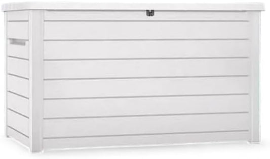230 Gallon Deck Storage Box Outdoor Patio Container – Weather-Resistant, Lockable Outdoor Storage Solution for Patio, Garden, and Poolside (White)