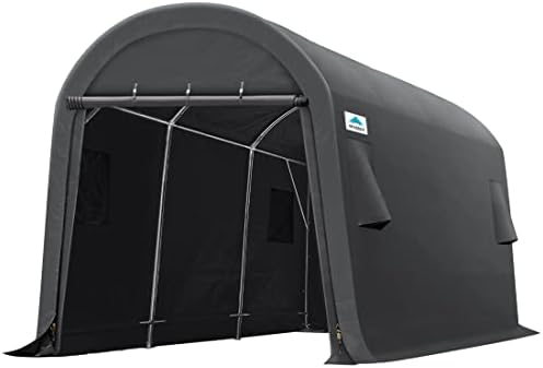 ADVANCE OUTDOOR 10x15 ft Shelter Storage Shed Steel Metal Round Peak Roof Portable Garage Carport for Motorcycle, Boat, or Garden Tools with 2 Roll up Doors & Vents, Gray