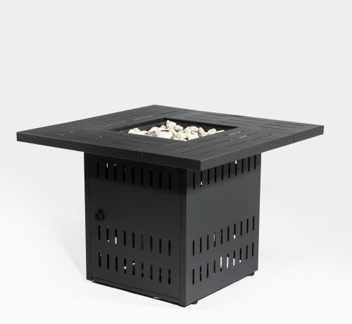 34'' Propane Fire Pit Table, 50,000 BTU Detachable Tabletop Fire Table with Steel Lid, Laval Rocks, Deck Safe Fire Pit, Gas Fire Pits for Outside Patio