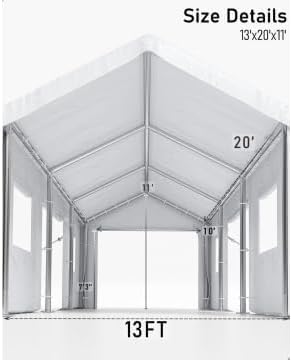 Garvee 13x20 Heavy Duty Carport Canopy, Galvanized Steel Frame Car Port with Waterproof PE Tarp, 4 Doors & 4 Windows, All Weather Portable Garage for Car Boat Truck, White