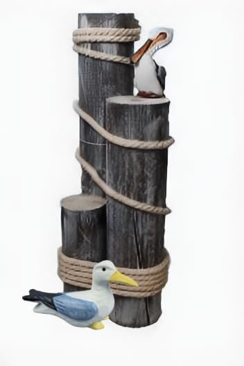 DRH - Pelican and Seagull Statue on Wood Pilings – Coastal Garden Decor, Nautical Bird Sculpture for Porch, Pool, Patio or Beach House - Marine Bird Sculpture Nautical Decor