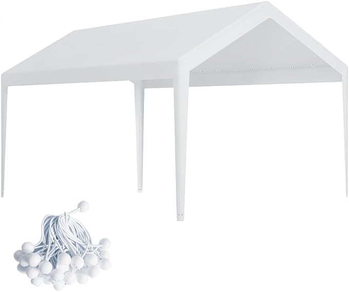 Carport Replacement Canopy, Replacement Top Cover for 10' x 20' Carport Frame, 180G PE Fabric Waterproof & UV Protected Tarp with Ball Bungees, White (Only Top Cover, Frame is not Included)