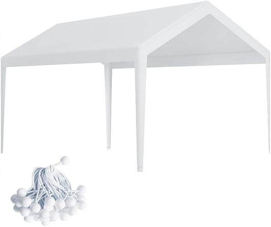 Carport Replacement Canopy, Replacement Top Cover for 10' x 20' Carport Frame, 180G PE Fabric Waterproof & UV Protected Tarp with Ball Bungees, White (Only Top Cover, Frame is not Included)