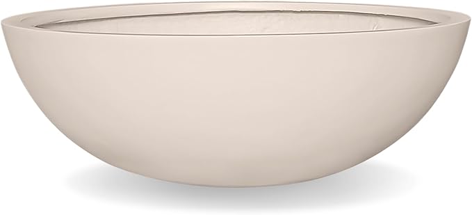 6.9"H x 19.7"D Round Bowl Fiberstone Planter for Succulent and Lotus, Drainage Hole, Weather Resistant for Indoor and Outdoor Use, Included 2 Extra Coco Mats (Kilim Beige, 17.9" Pot Opening)