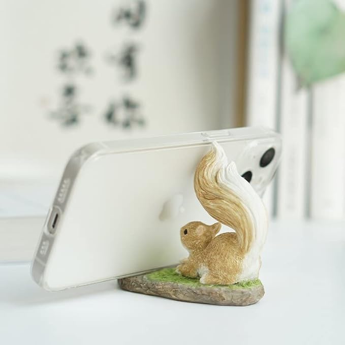 Miniature Fairy Garden Squirrel Figurine- Smart Squirrel Phone Stand Phone Holder
