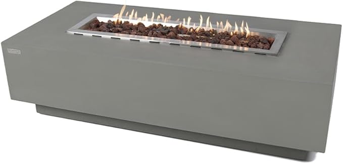 Granville Concrete Fire Pit 60" x 27" Outdoor Patio Firepit Includes Lava Rocks Modern Fire Pits & Outdoor Fireplaces for Garden, Deck, Indoor & Outdoor Heating