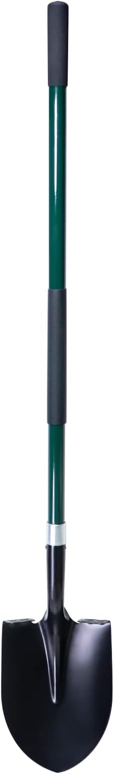 Heavy Duty Gardening Shovel, 56 Inch Round Blade with Fiberglass Handle (Green)