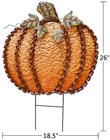 Morning View Metal Pumpkin Garden Stake Fall Decor Decorative Rustic Pumpkins Yard Stakes Sign Yard Decor Outdoor Thanksgiving Autumn Harvest Halloween Lawn Patio Decorations 26" Tall