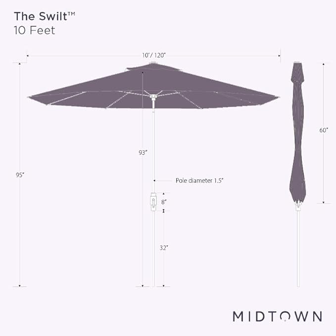 Midtown Umbrellas The Swilt 10 Feet Patio Umbrella in Terylast Navy (Navy Blue) Polyester Fabric - Fiberglass Ribs, Auto-Tilt Aluminum Frame For Backyard, Deck, Garden, Pool - White Pole