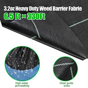 6.5ft x330ft Black Weed Barrier Landscape Fabric Heavy Duty 3.2OZ French Drain Fabric Ground Cover Weed Cloth for Erosion Control，Outdoor Gardening Weed Control Mat