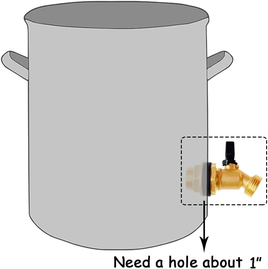 Brass Water Container Rain Barrel Faucets Spigot 3/4" G Male Thread Large Inlet to 3/4" GHT Male Thread Outlet with Quarter Turn Ball Valve Include Bulkhead Fitting and Washers 2PCS