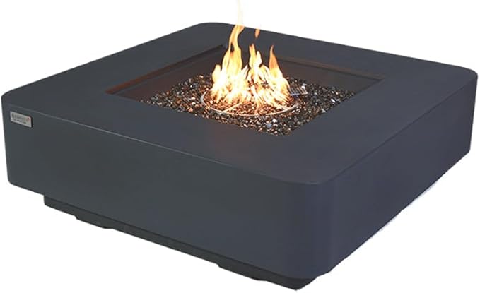 Bergamo Concrete Fire Pit 42".1 x 42 Outdoor Patio Firepit Includes Fire Glass Modern Fire Pits & Outdoor Fireplaces for Garden, Deck, Indoor & Outdoor Heating