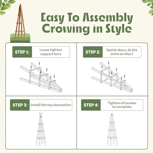 Idzo 61-Inch Wood Obelisk Trellis for Climbing Plants – Heavy-Duty Wooden Garden Trellis for Outdoor & Indoor Decor, Easy Assembly, Space-Saving Plant Support for Patio, Yard, and Planters