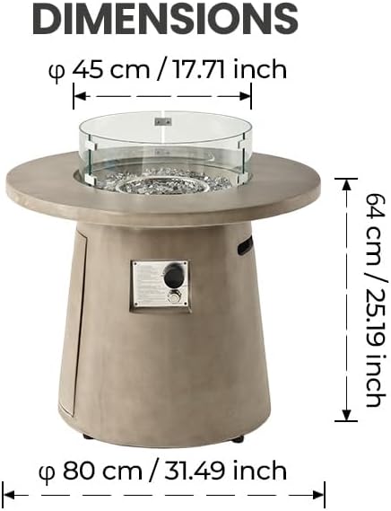 HOMPUS Outdoor Propane Fire Pit, 31-inch Round Gray Propane Fire Pit with 10lbs Aqua Transparent Gray Fire Glass, 40000 BTU Gas Smokeless Fire Pit, Patio Concrete Fire Pit with Lava Rocks & Rain Cover