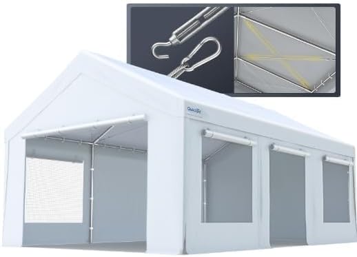 Quictent Heavy Duty 10x20 ft Carports with Side Zipper Doors & Snowproof Steel Cables & Ventilated Windows, Waterproof Storage Shelter for Car, Boat, RV, Outdoor Equipment, White