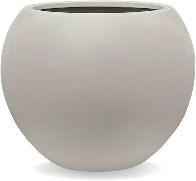 16" H x 20" D Globo Fiberstone Round Planter with Drainage Hole, Weather Resistant, Smooth Finish, Planters for Indoor Plants & Outdoor, 2 Extra Coco Mats (Taupe, 13.5" Pot Opening)