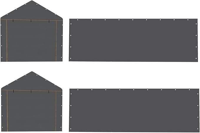 10 * 20 FT Carport Replacement Tarp Canopy, Sidewall kit Panel Set of 4, 180G PE Waterproof & UV Protected Replacement Sidewall Cover, Gray