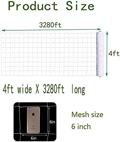 Professional Garden Trellis Netting Bulk Roll - 4ft x 3280ft Heavy-Duty Garden Netting for Climbing Plants,Garden Melons Vegetables, Grape Racks, Hydroponic