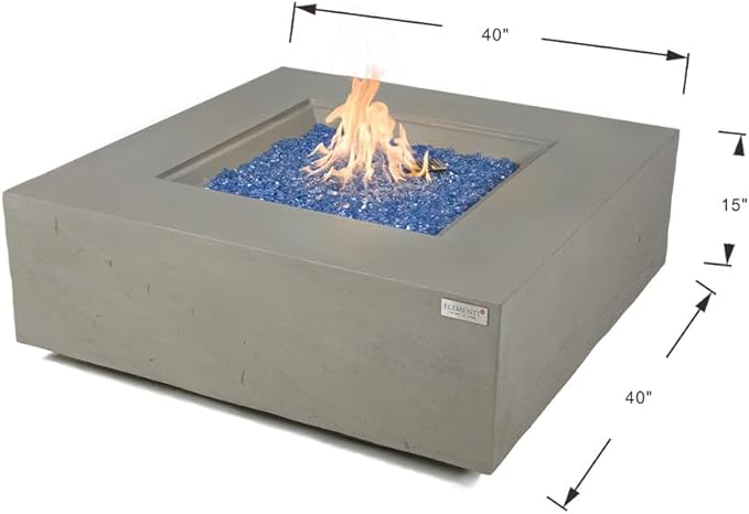 Capertee Concrete Fire Pit 40" x 40" Patio Firepit Includes Fire Glass Modern Fire Pits & Outdoor Fireplaces for Garden, Deck, Indoor & Outdoor Heating