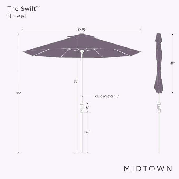 Midtown Umbrellas The Swilt 8 Feet Patio Umbrella in Terylast Navy Stripes (Navy/White) Polyester Fabric - Fiberglass Ribs, Auto-Tilt Aluminum Frame For Backyard, Deck, Garden, Pool - White Pole