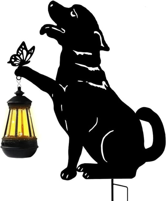 Solar-Powered Black Dog Garden Decor Stakes - Metal Silhouette Figurine for Outdoor Yard, Lawn, and Patio Decoration
