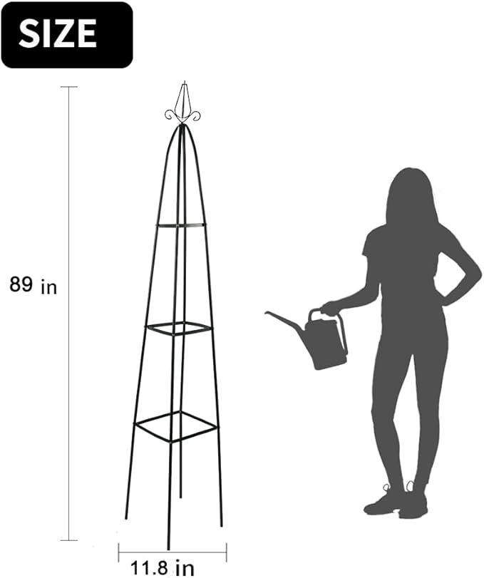 Garden Trellis for Climbing Plants Outdoor - Powder-Coated Steel 89" Towering Plant Support - Heavy Duty Metal Obelisk Trellis for Climbing Vine, Vegetables & Flowers,Deep Green